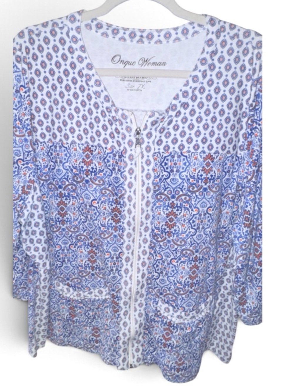 Onque Woman Blue & White Patterned Utility Jacket